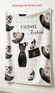 Chanel Fashion Dress & Hat Flannel Throw Blanket IMG_7116